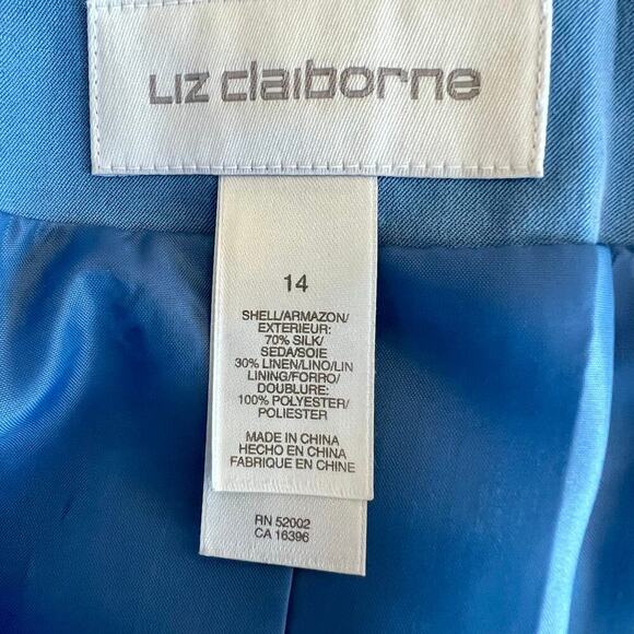 Vintage 90s Liz Claiborne Silk Linen Blue Open Front Blazer Trouser Suit Set 10 - Picture 12 of 14